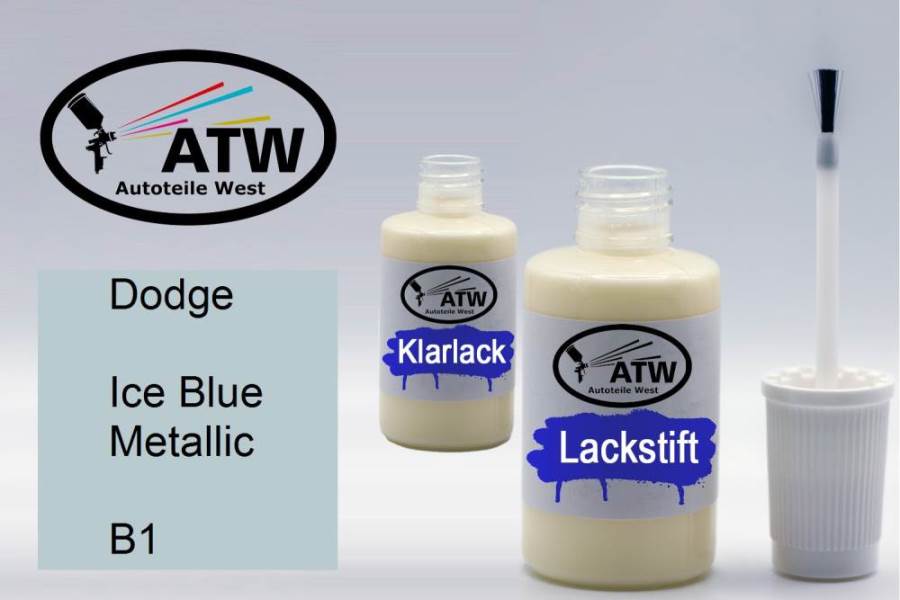 Dodge, Ice Blue Metallic, B1: 20ml Lackstift + 20ml Klarlack - Set, von ATW Autoteile West.